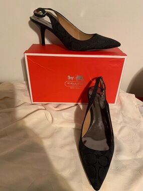 Coach Black Signature Slingback Pointed Toe Heels